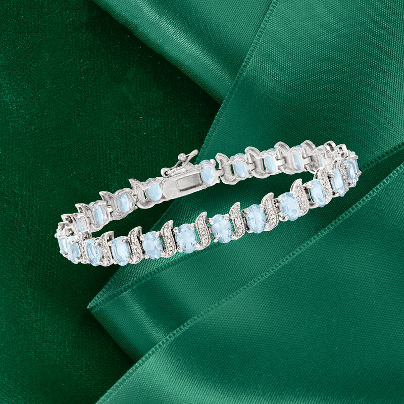 9.50 ct. t.w. Aquamarine Tennis Bracelet with Diamonds in Sterling Silver image number 3