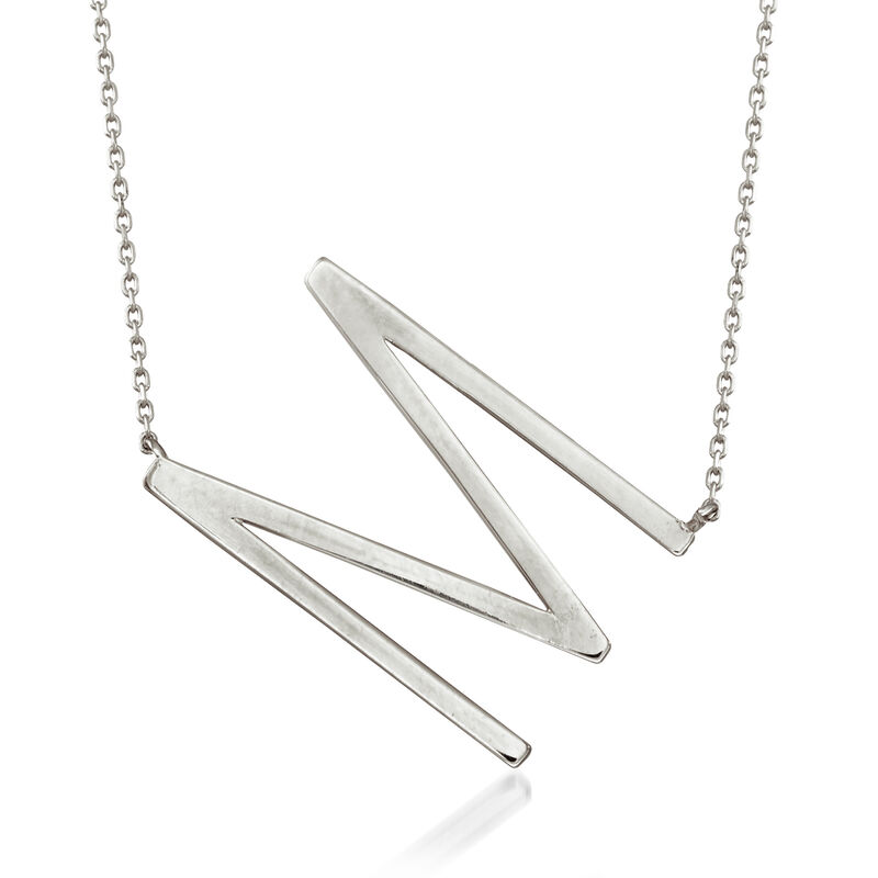 M - Sterling Silver Sideways Initial Necklace. 18" image number 0