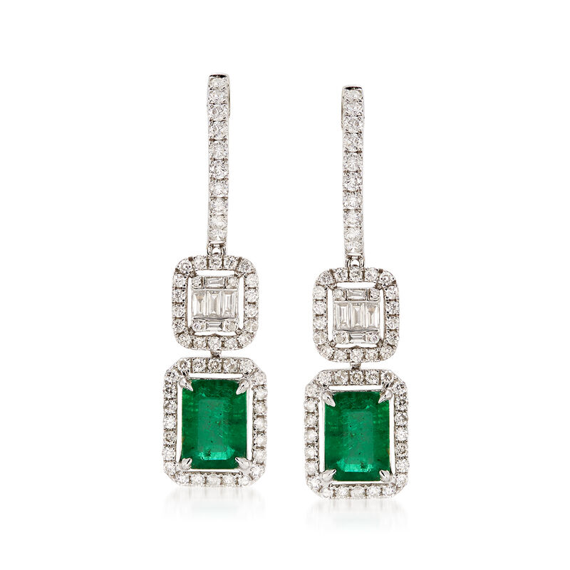 2.70 ct. t.w. Emerald and 1.20 ct. t.w. Diamond Drop Earrings  image number 0