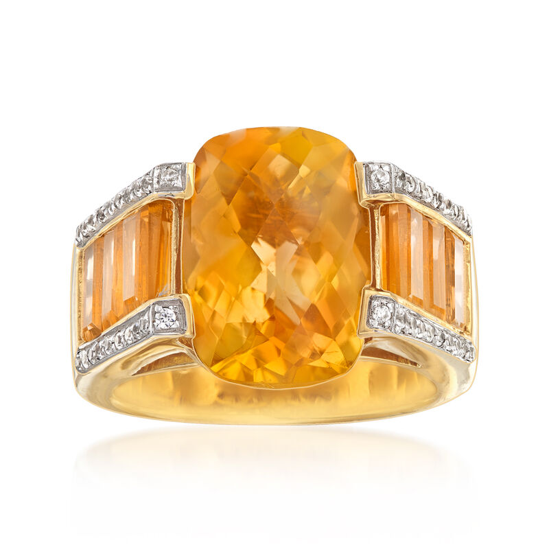 8.65 ct. t.w. Citrine and .40 ct. t.w. White Zircon Ring in 18kt Gold Over Sterling image number 0