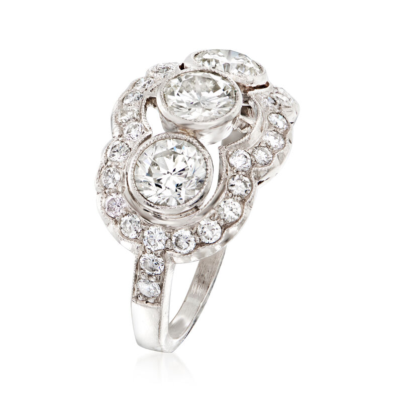 C. 1980 Vintage 2.15 ct. t.w. Diamond Three-Stone Ring in 18kt White Gold image number 2
