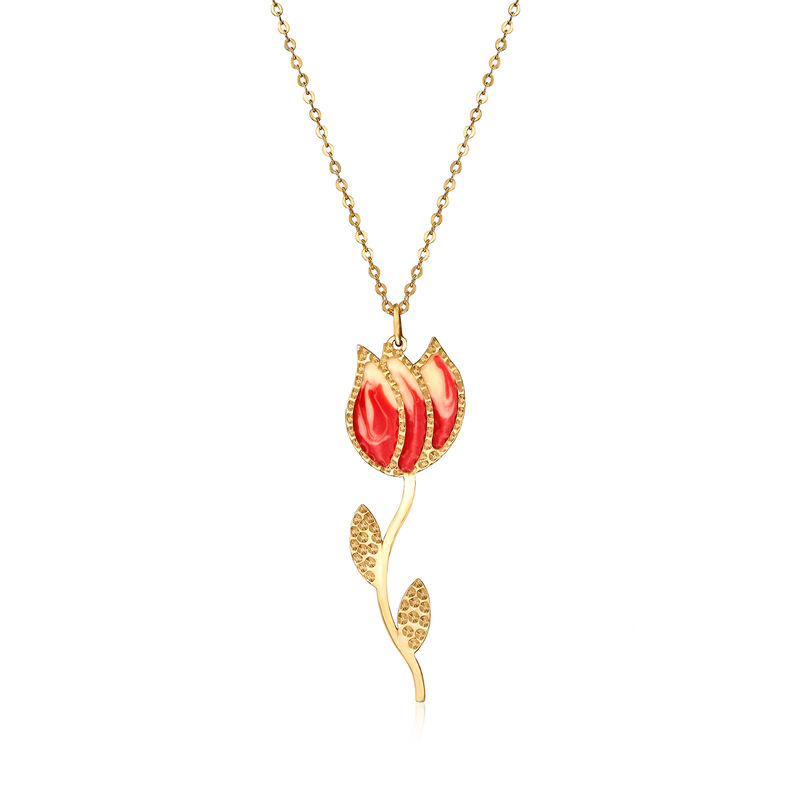 Italian 14kt Yellow Gold Tulip Pendant Necklace with Enamel image number 0