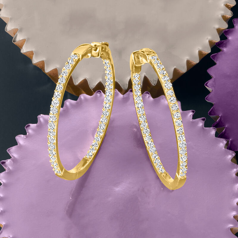 2.00 ct. t.w. Diamond Inside-Outside Hoop Earrings in 18kt Gold Over Sterling. 1 1/2&quot; image number 3