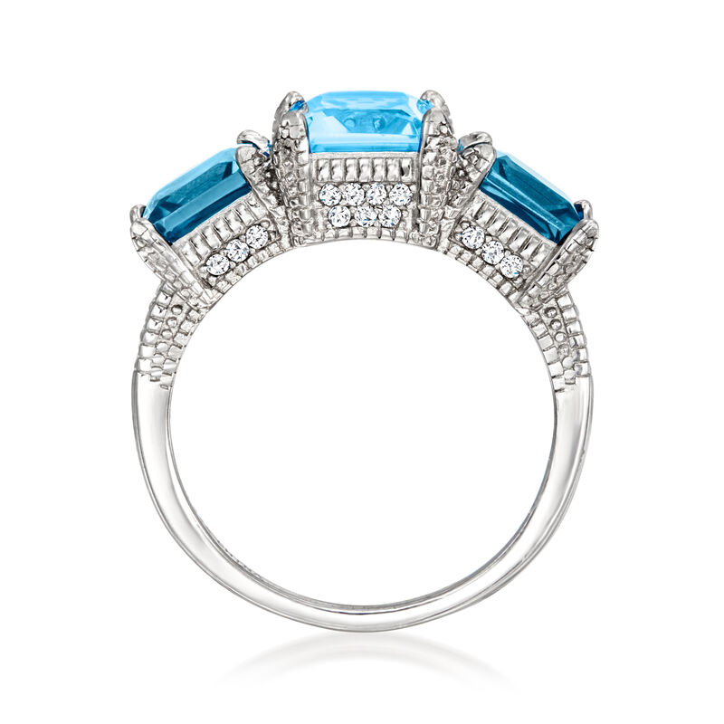 2.80 Carat Swiss Blue Topaz Ring with 2.40 ct. t.w. London Blue Topaz and .30 ct. t.w. White Zircon in Sterling Silver. Size 6 image number 3