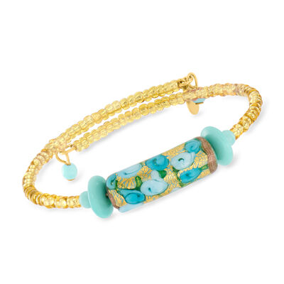 Italian Aqua Murano Glass Floral Bead Wrap Bracelet