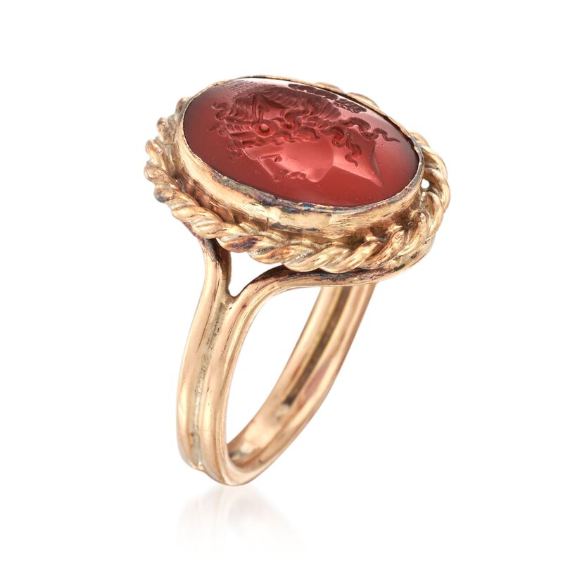 C. 1950 Vintage Red Carnelian Intaglio Ring in 14kt Yellow Gold. Size 6 image number 2