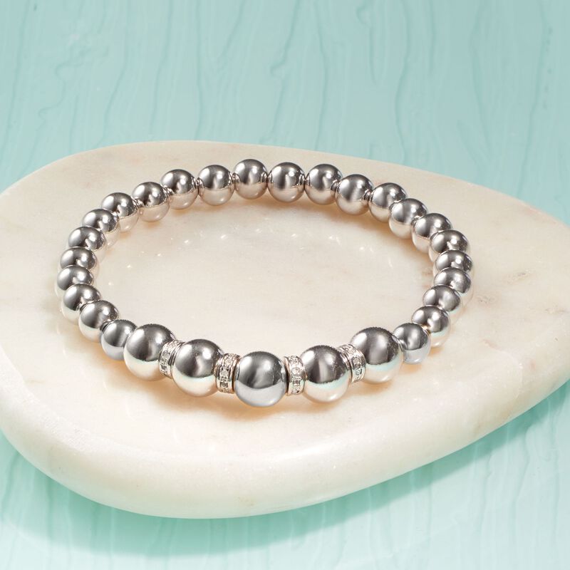 Sterling Silver Stretch Bead Bracelet with .24 ct. t.w. Diamonds image number 3