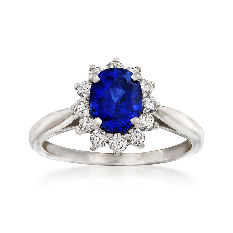 C. 1990 Vintage Tiffany Jewelry 1.40 Carat Sapphire and .40 ct. t.w. Diamond Ring in Platinum image number 0