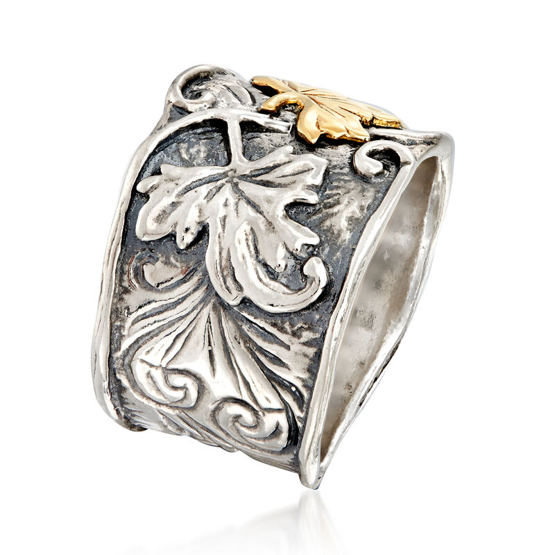 Sterling Silver and 14kt Yellow Gold Leaf Ring image number 2