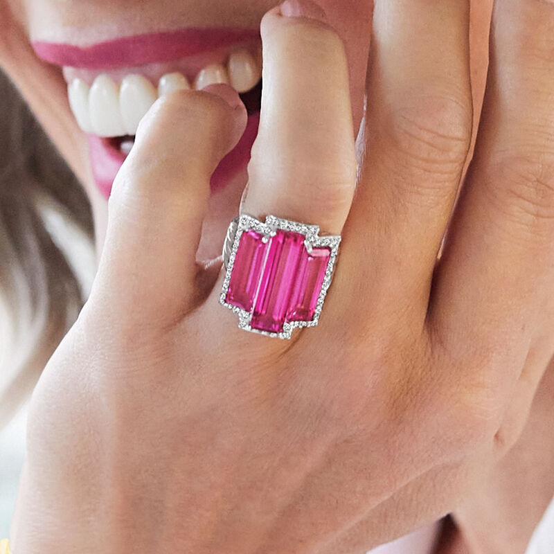 12.05 ct. t.w. Pink and White Topaz Ring in Sterling Silver image number 6