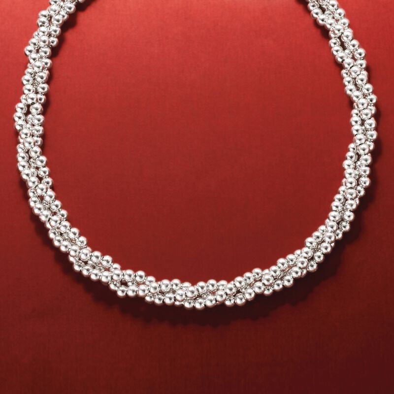 Italian Sterling Silver Twisted Bead Necklace image number 3