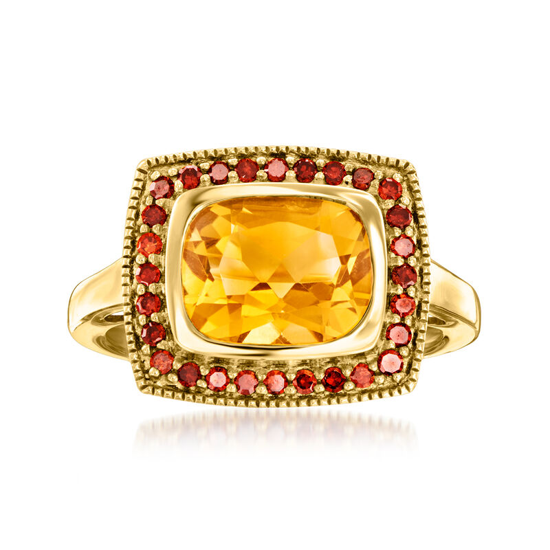 2.20 Carat Citrine and .27 ct. t.w. Red Diamond Ring in 18kt Gold Over Sterling image number 0