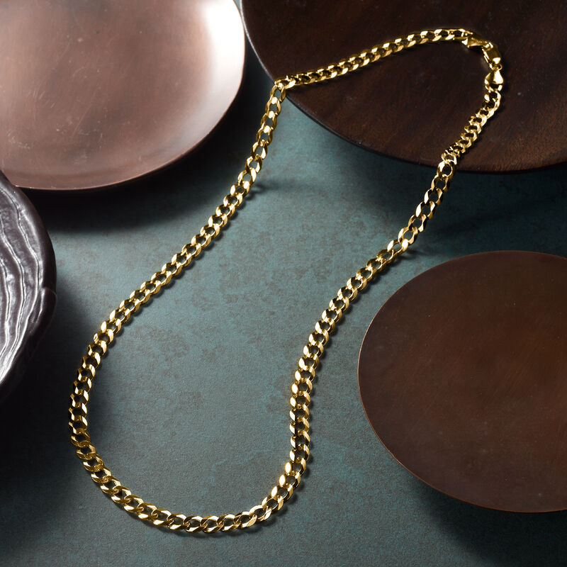 Men's 5.7mm 14kt Yellow Gold Comfort Curb-Link Necklace. 20&quot; image number 1