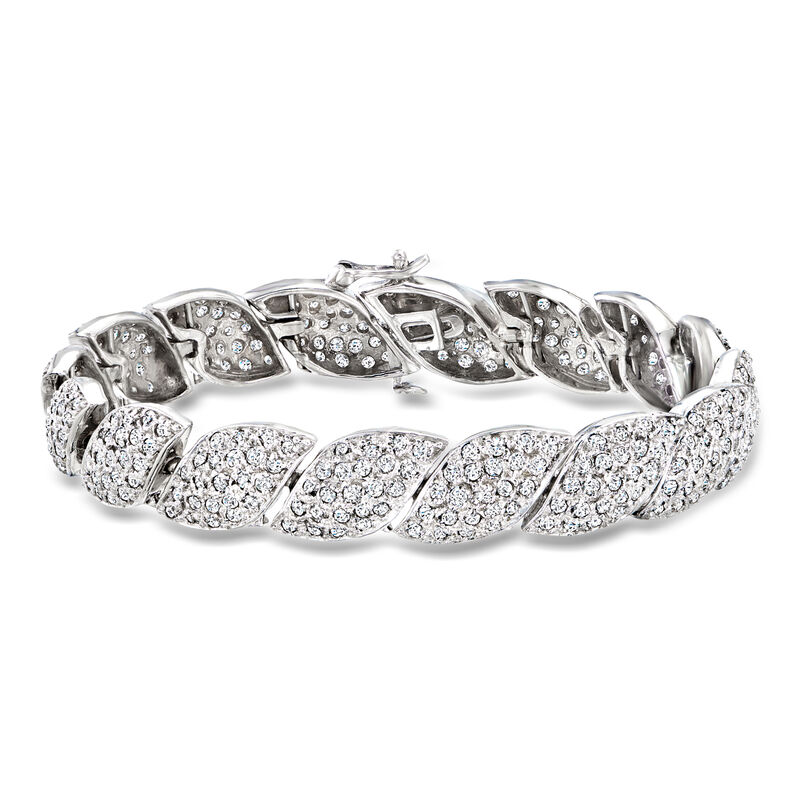 C. 1990 Vintage 5.50 ct. t.w. Diamond Curved-Link Bracelet in 14kt White Gold. 7" image number 0