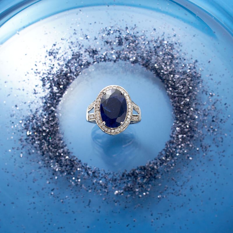 6.50 Carat Sapphire and .25 ct. t.w. Diamond Ring in 14kt White Gold image number 4