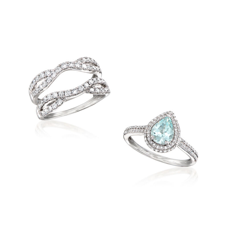 C. 1990 Vintage 1.00 Carat Aquamarine Ring with 1.75 ct. t.w. Diamonds in 14kt White Gold. Size 6.5 image number 6