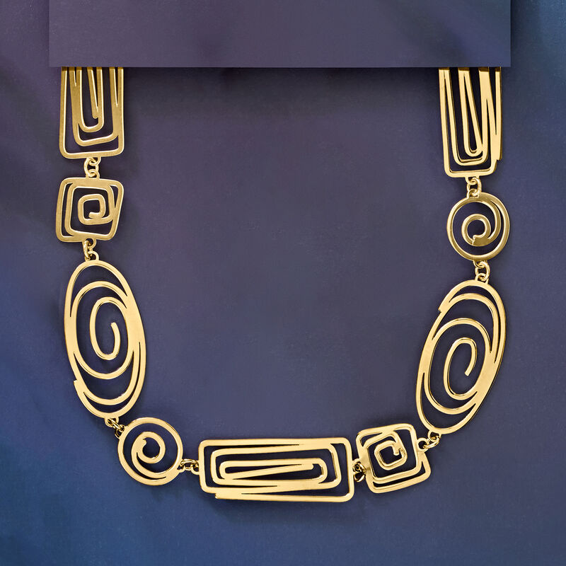 Italian 18kt Gold Over Sterling Spiral Openwork Necklace. 18" image number 2