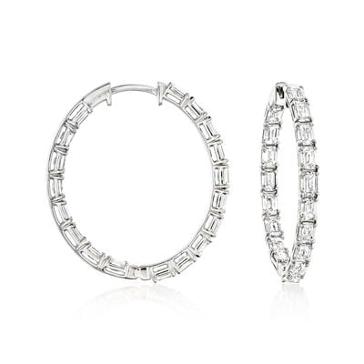 5.00 ct. t.w. Emerald-Cut Lab-Grown Diamond Inside-Outside Hoop Earrings in 14kt White Gold