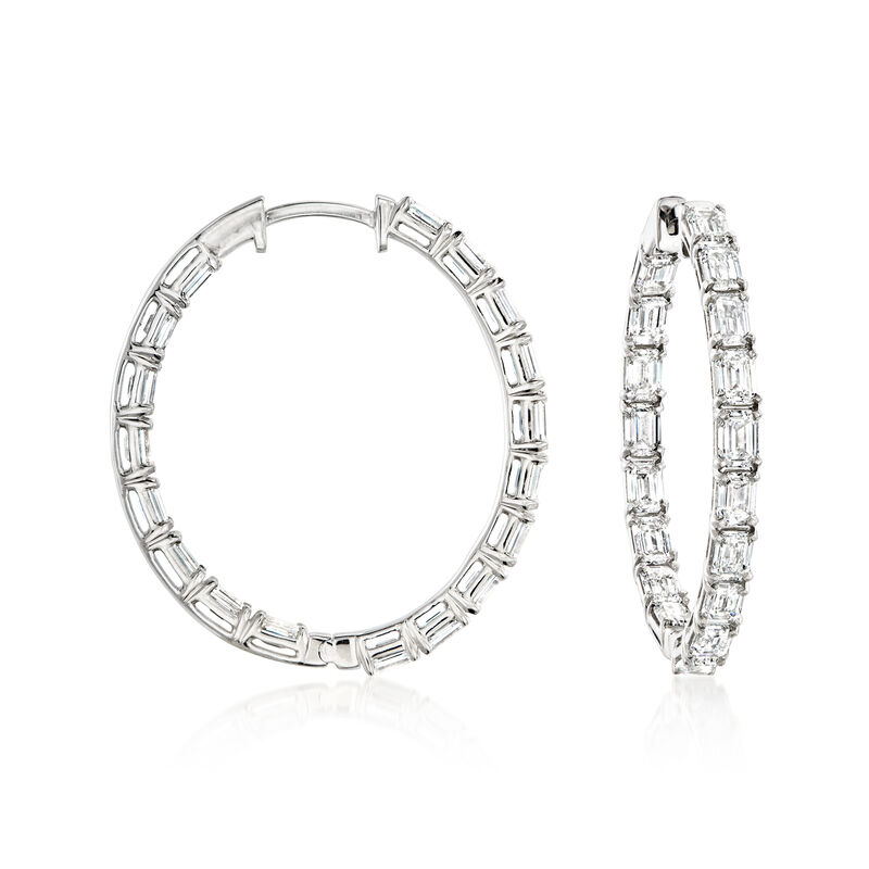 5.00 ct. t.w. Emerald-Cut Lab-Grown Diamond Inside-Outside Hoop Earrings in 14kt White Gold. 1 1/8" image number 0