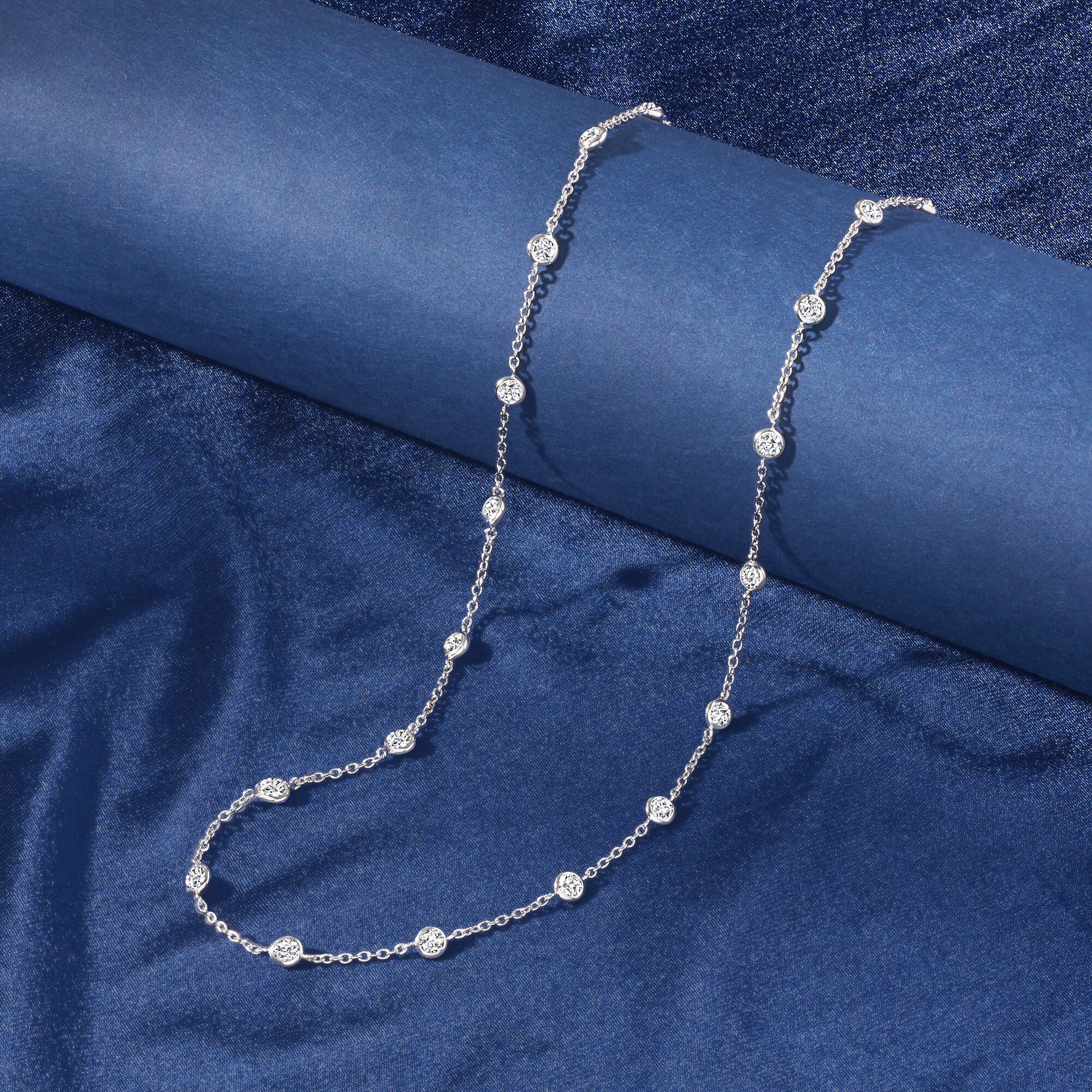 Sterling silver cz station necklace cheap
