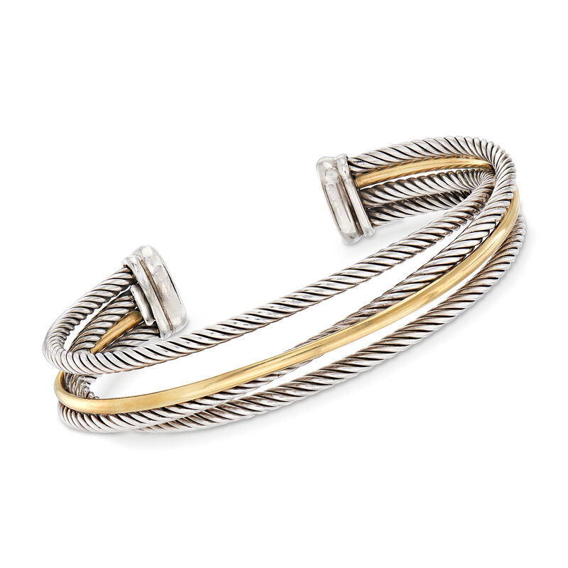 C. 2000 Vintage David Yurman Sterling Silver and 18kt Yellow Gold Cuff Bracelet image number 0