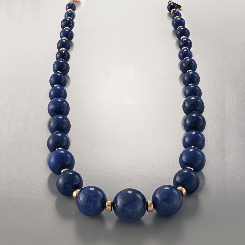 6-18mm Blue Lapis Bead Graduated Necklace with 14kt Yellow Gold image number 4