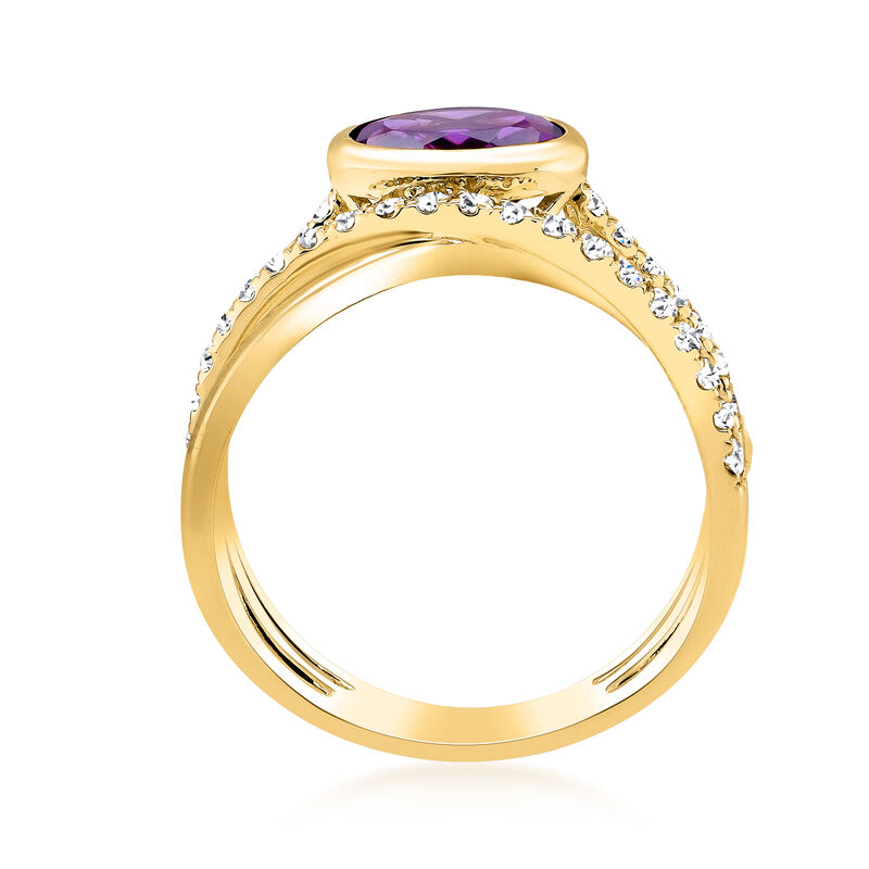 1.10 Carat Amethyst and .39 ct. t.w. Diamond Highway Ring in 14kt Yellow Gold. Size 8 image number 2