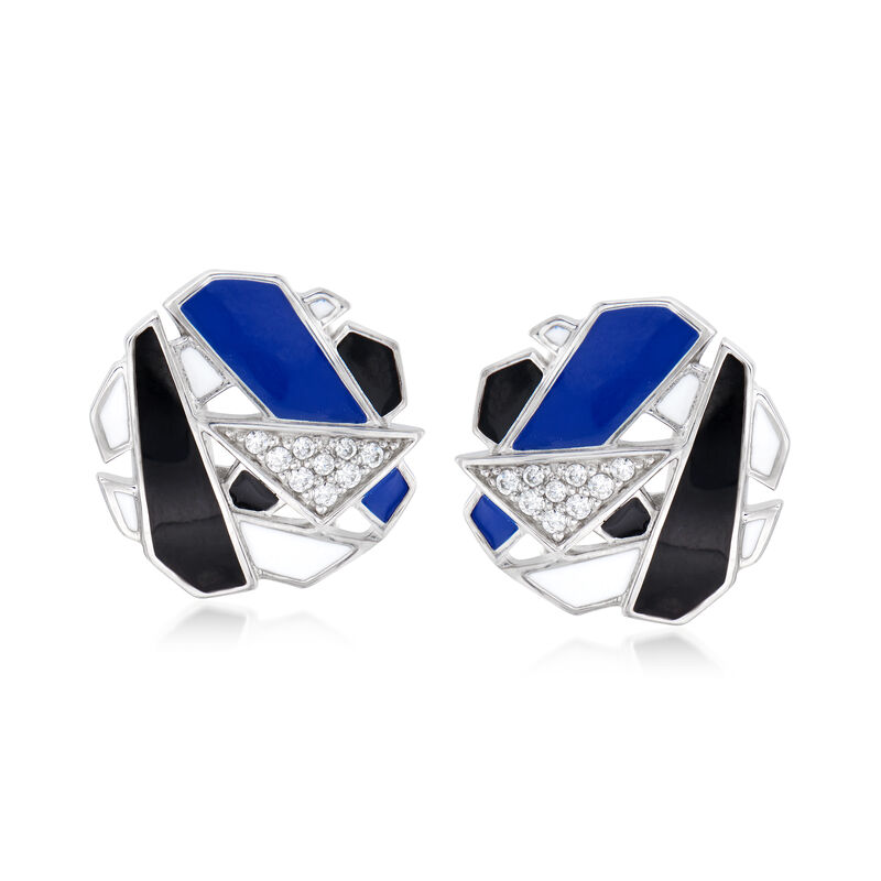 Belle Etoile &quot;Spectrum&quot; Enamel and .27 ct. t.w. CZ Earrings in Sterling Silver image number 0