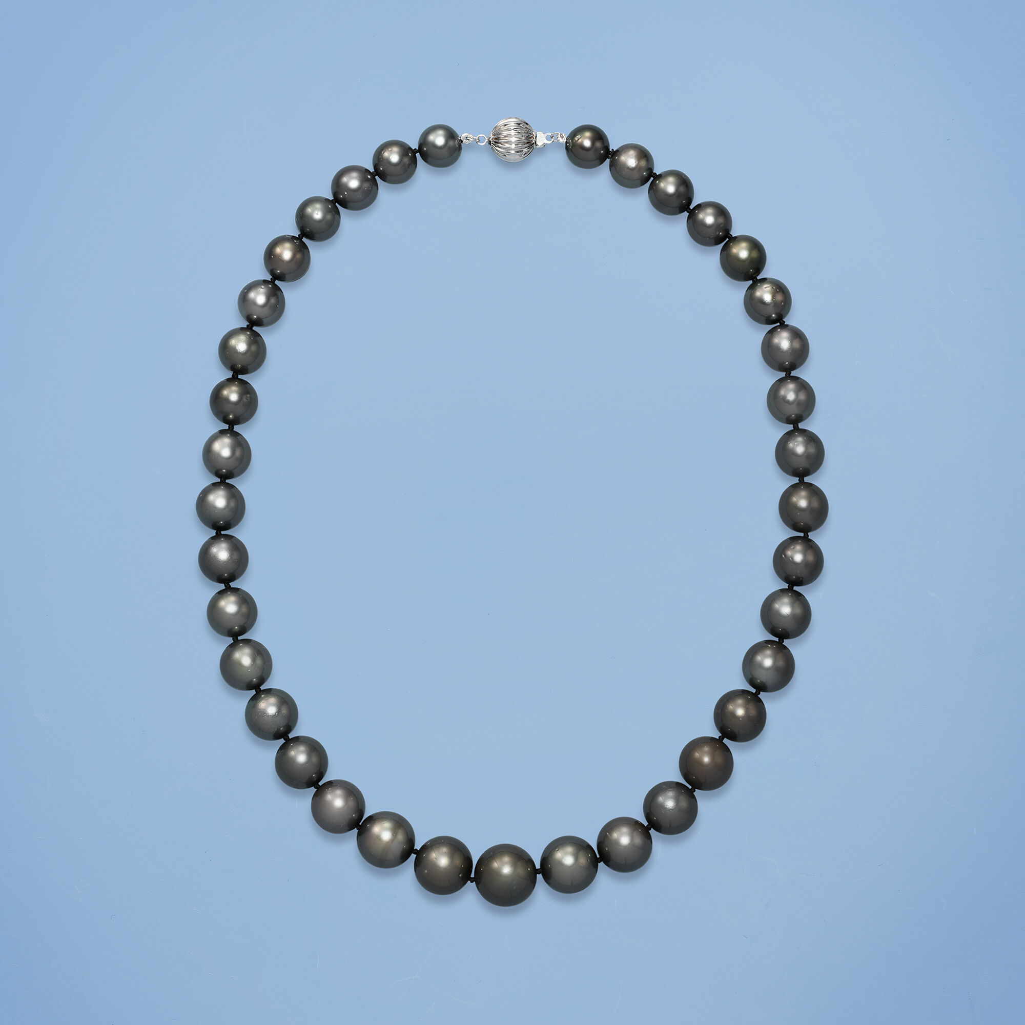 10-13mm Black Cultured Tahitian Pearl Necklace with 14kt White