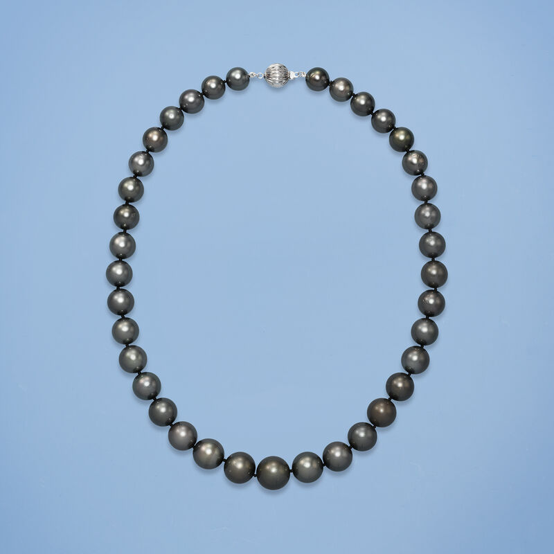 10-13mm Black Cultured Tahitian Pearl Necklace with 14kt White Gold image number 2