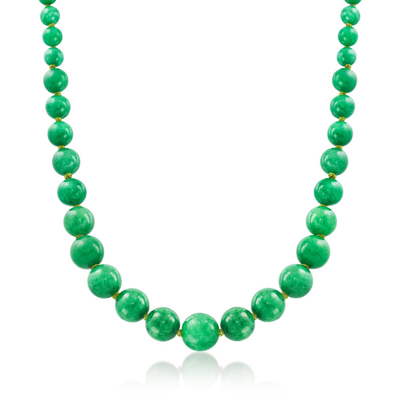 7-14mm Jade Bead Graduated Necklace with 14kt Yellow Gold image number 0