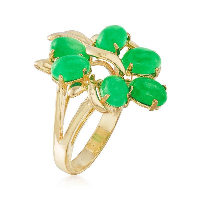C. 1970 Vintage 6x4mm Green Jade Ring in 14kt Yellow Gold image number 2