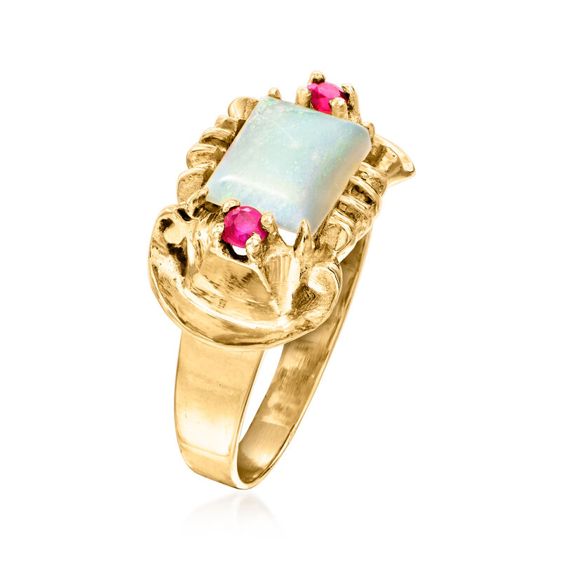 C. 1950 Vintage Opal and .15 ct. t.w. Ruby Ring in 14kt Yellow Gold image number 2
