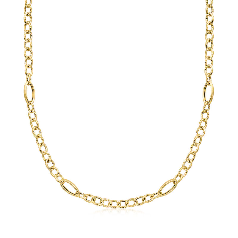 Italian 14kt Yellow Gold Alternating Cable and Oval-Link Necklace. 20&quot; image number 1