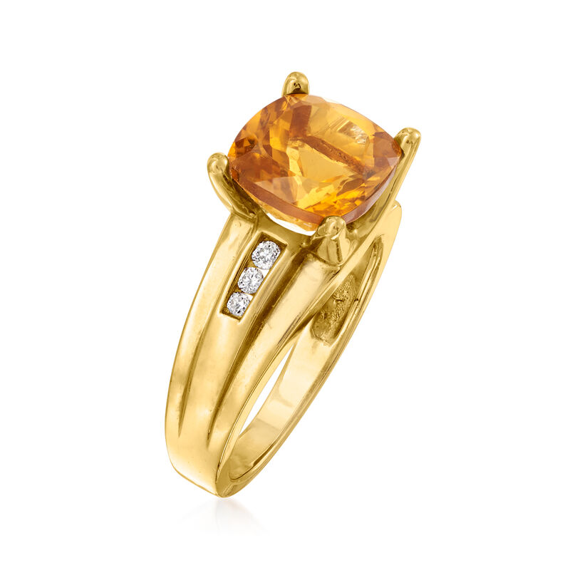 C. 1980 Vintage 2.80 Carat Citrine and .10 ct. t.w. Diamond Ring in 14kt Yellow Gold. Size 6.75 image number 2