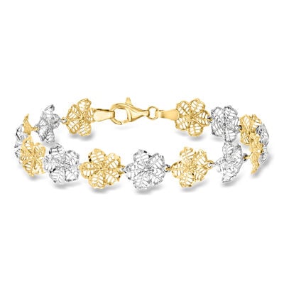 Sterling Silver and 18kt Gold Over Sterling Floral-Link Bracelet