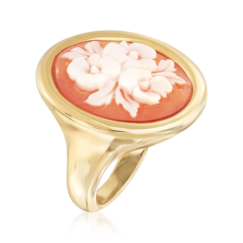 Italian Floral Shell Cameo Ring in 18kt Gold Over Sterling image number 2