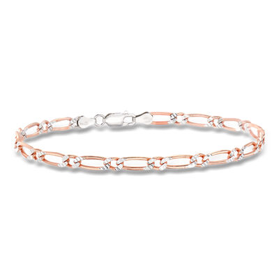 Italian Sterling Silver and 18kt Rose Gold Over Sterling Figaro-Link Bracelet