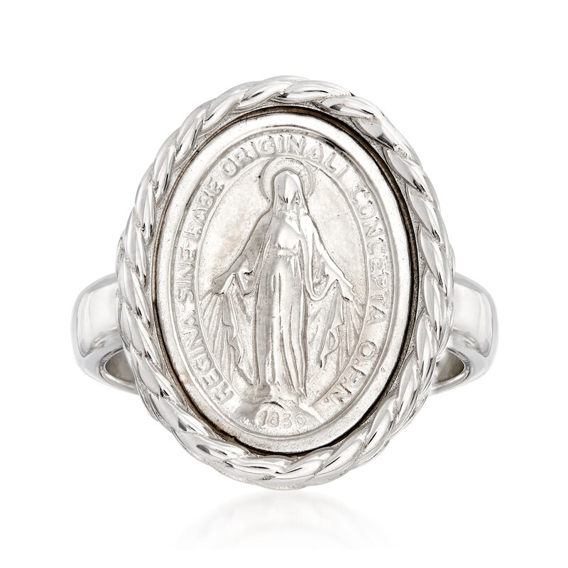 Italian Sterling Silver Miraculous Medal Oval Ring image number 0