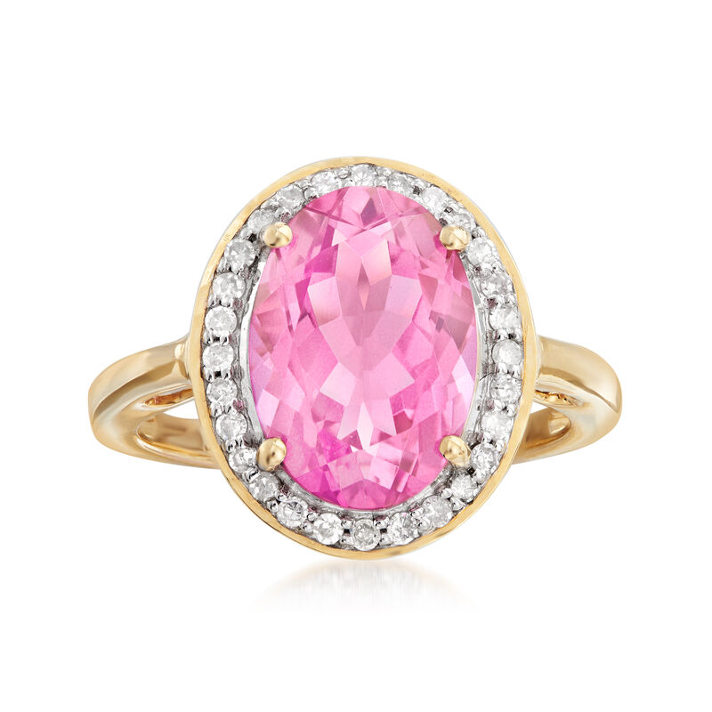 5.25 Carat Pink Topaz and .21 ct. t.w. Diamond Ring in 14kt Yellow Gold image number 0