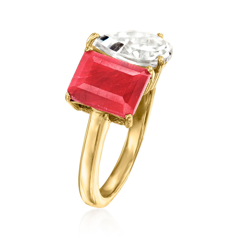 2.70 Carat Ruby and 1.70 Carat White Topaz Toi et Moi Ring in 18kt Gold Over Sterling image number 2