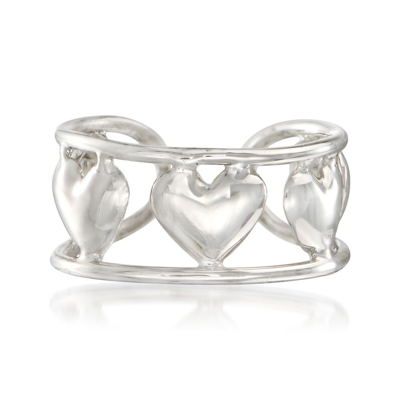 14kt White Gold Multi-Heart Single Ear Cuff image number 0