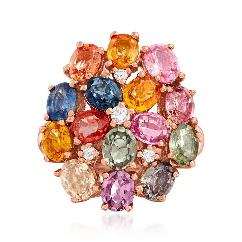 5.75 ct. t.w. Multicolored Sapphire and .10 ct. t.w. Diamond Ring in 14kt Rose Gold image number 0