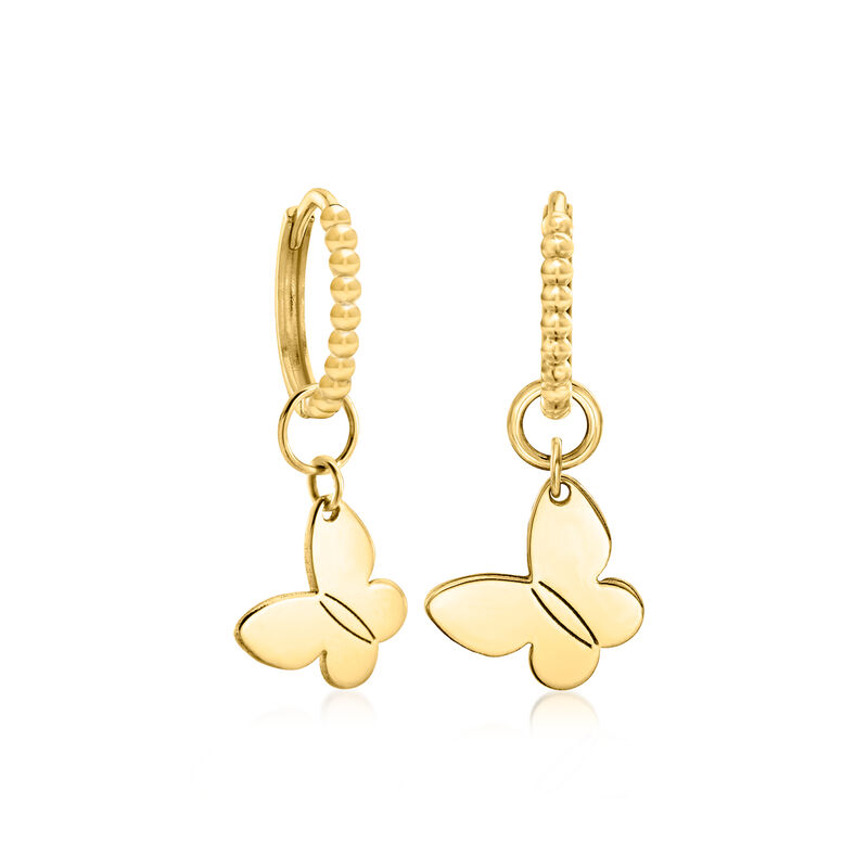 Italian 14kt Yellow Gold Butterfly Hoop Charms image number 3