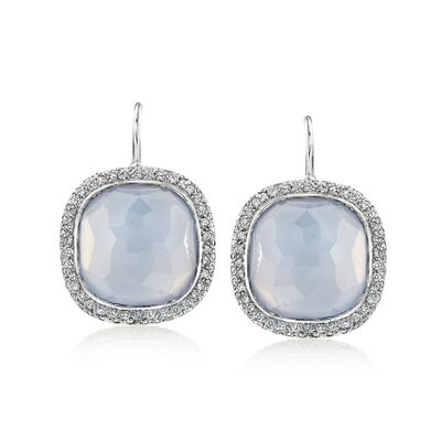 C. 2000 Vintage Blue Chalcedony Drop Earrings with .80 ct. t.w. Diamonds in 14kt White Gold