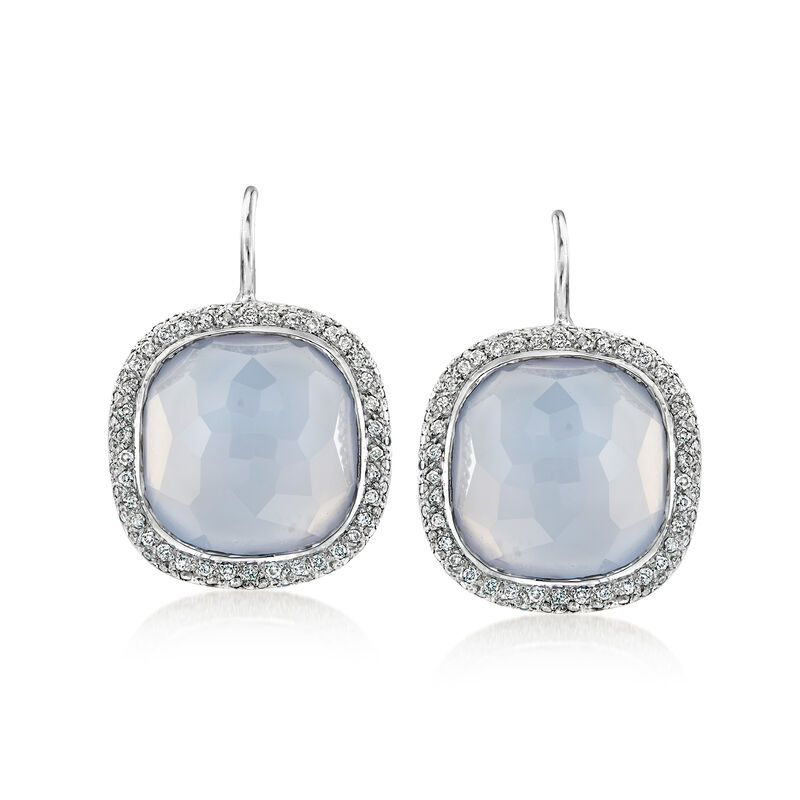 C. 2000 Vintage Blue Chalcedony Drop Earrings with .80 ct. t.w. Diamonds in 14kt White Gold image number 0