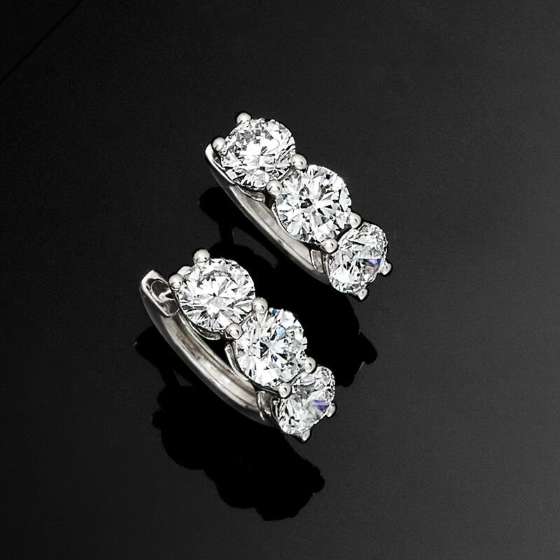 3.00 ct. t.w. Lab-Grown Diamond Huggie Hoop Earrings in 14kt White Gold. 1/2&quot; image number 4