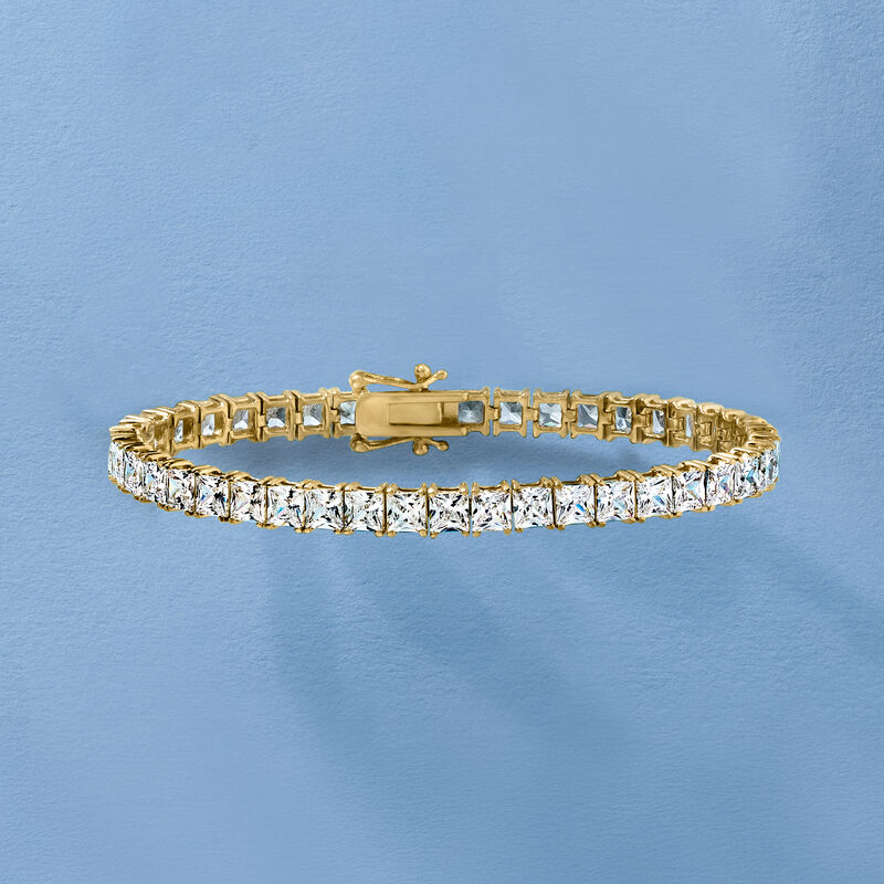 16.00 ct. t.w. Princess-Cut CZ Tennis Bracelet in 18kt Gold Over Sterling image number 2