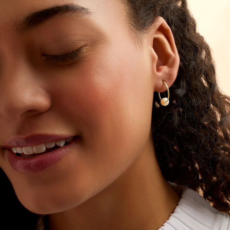 14kt Yellow Gold Hoop Earrings with Removable 5-6mm Cultured Pearls. 5/8&quot; image number 3