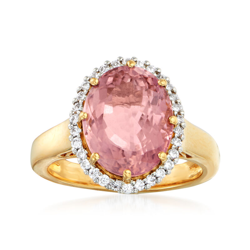 6.00 Carat Pink Tourmaline and .30 ct. t.w. Diamond Halo Ring in 18kt Yellow Gold image number 0